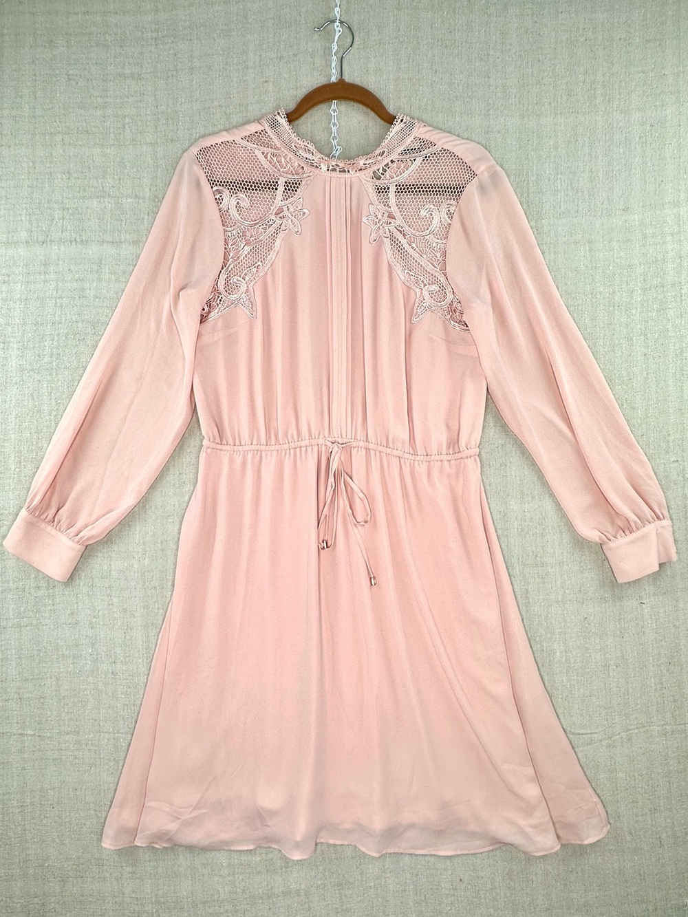 Ivanka Trump Size 10 Blush Pink Lace Crochet Long Sleeve Fit Flare Lined Dress